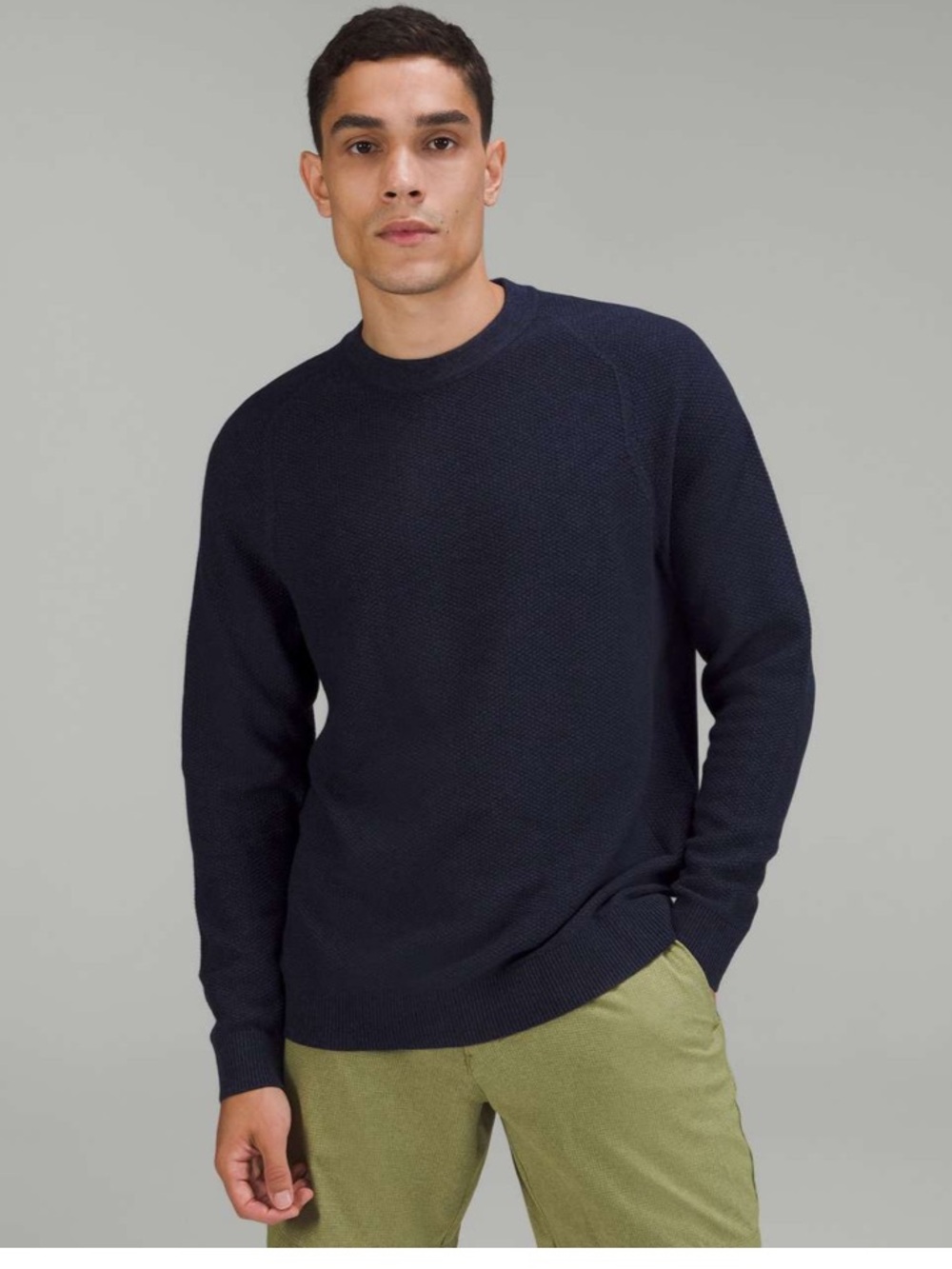 Men’s Lululemon Textured Knit Crewneck Sweater Heathered Classic Navy Size Large